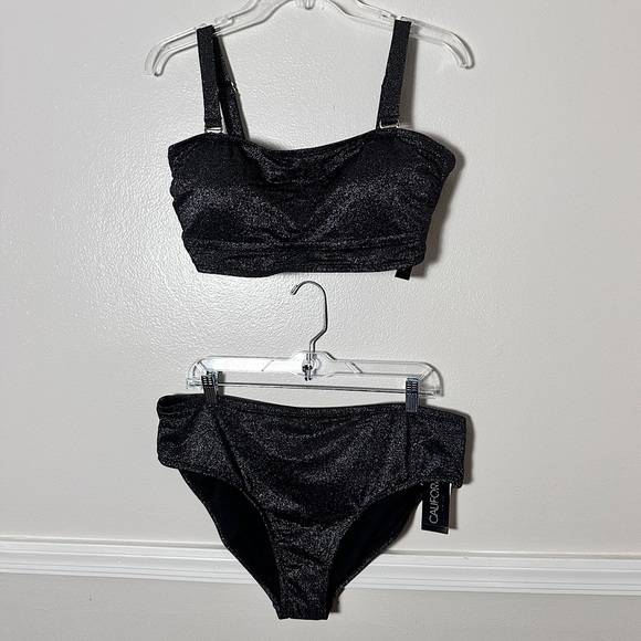 California Waves Swimsuit 2 Piece Bikini Convertible Padded Bandeau Shimmery NWT - Picture 1 of 14